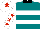 Silk - Teal, two white hoops, black collar, white sleeves, red stars, white cap, red star