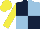 Silk - Dark blue and light blue (quartered), yellow sleeves and cap