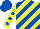 Silk - yellow and royal blue diagonal stripes, royal blue spots on yellow sleeves, royal blue cap