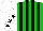 Silk - Green, black striped, white, black stars on white sleeves, white cap