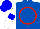 Silk - Royal blue, red circle, white sleeves, blue hoop, blue cap