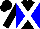 Silk - Black and blue diagonal quarters, white cross sashes, black sleeves and cap