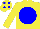 Silk - Yellow body, blue disc, yellow arms, yellow cap, blue spots