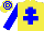 Silk - Yellow body, big-blue cross of lorraine, big-blue arms, yellow cap, big-blue hooped