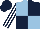 Silk - Light blue and dark blue quartered, white and dark blue striped sleeves, light blue and dark blue qtd cap