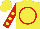 Silk - Yellow, red circle,  yellow dots on red sleeves