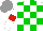 Silk - White, green checks, red armlets, grey cap
