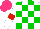 Silk - White, green checks, red armlets, hot pink cap