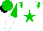 Silk - White jacket, green star, epaulettes, green sleeves,white halved,green cap,black peak