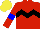 Silk - Red, black chevron hoop, blue armlets, yellow cap