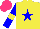 Silk - Yellow, blue star, sleeves with yellow armlets, hot pink cap