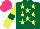 Silk - Dark green, yellow stars, sleeves with dark green armlets, hot pink cap