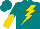 Silk - Teal, gold lightning bolt, gold star on sleeves, teal and gold halved cap