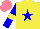 Silk - Yellow, blue star, sleeves with yellow armlets, salmon cap