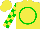 Silk - Yellow, green circle 'bj' on back, green blocks on sleeves