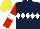 Silk - Dark blue, white diamond hoop, red sleeves with white armlets, yellow cap