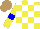 Silk - Yellow and white checks, blue armlets, light brown cap