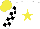 Silk - White, yellow star, black and white check sleeves, yellow cap