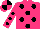 Silk - Hot pink, black dots, hot pink sleeves with black dots, hot pink and black quartered cap