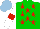 Silk - Green, red stars, white sleeves on red armlets, light blue cap