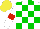 Silk - White, green checks, red armlets, yellow cap