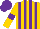 Silk - Gold and purple stripes, purple band on sleeves, purple cap