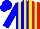 Silk - blue and red halved, yellow stripes