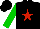 Silk - Black, red star, green sleeves, black cap