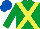 Silk - Emerald green, yellow cross belts, royal blue cap