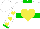 Silk - White, yellow heart front and back, green hoop on shoulders, yellow hearts on white sleeves, green cuffs and collar, yellow hearts on white cap