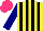 Silk - Yellow, black stripes, navy sleeves, yellow cap, hot pink cap