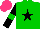 Silk - Green, black star, black sleeves with green armlets, hot pink cap