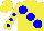 Silk - Yellow, Large Blue Spots, Blue Balls On Sleeves, Yellow Cap