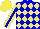 Silk - Medium blue, yellow diamonds, sleeves, medium blue stripe, medium blue cap, yellow cap
