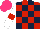Silk - Red, dark blue checks, white sleeves with red armlets, hot pink cap