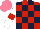 Silk - Red, dark blue checks, white sleeves with red armlets, salmon cap