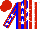 Silk - Blue and white halves, red stripes, white stars, red stripes on white slvs, white stars on blue slvs, red cap