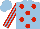 Silk - Light blue, red spots, striped sleeves,