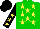 Silk - Green, yellow stars, black sleeves on yellow stars, black cap