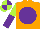 Silk - Orange, purple disc, lime and purple halved sleeves, lime and purple quartered cap