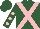 Silk - Hunter green, pink cross sashes, pink dots on sleeves