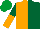 Silk - ORANGE and DARK GREEN (halved), sleeves reversed, EMERALD GREEN cap