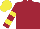 Silk - Maroon, yellow  horse emblem front & back, yellow bars on sleeves, yellow cap