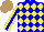 Silk - Blue, yellow diamonds, sleeves, blue stripe, light brown cap