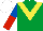 Silk - Emerald green, yellow chevron, royal blue and red halved sleeves, white cap