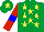 Silk - Emerald green body, yellow stars, red arms, blue armlets, emerald green cap, yellow star