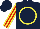 Silk - Dark blue, yellow circle, yellow stripes on red sleeves