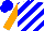 Silk - blue and white diagonal stripes, orange sleeves, blue cap