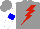Silk - grey, red lightning bolt, blue armlets on white sleeves