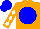 Silk - Orange, blue disc, orange sleeves with white diamonds, blue cap